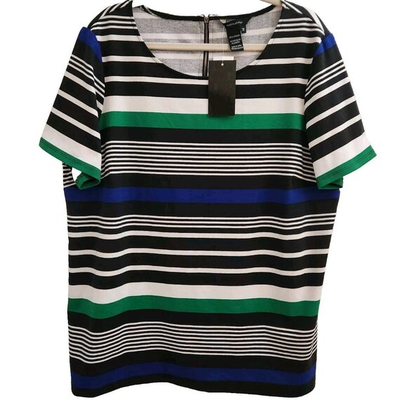 Jules & Leopold Multi-Colored Round Neck Striped Short Sleeve Plus Blouse 3X New - Picture 1 of 9